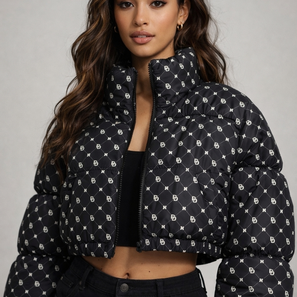 H&M Black and White Patterned Puffer Jacket